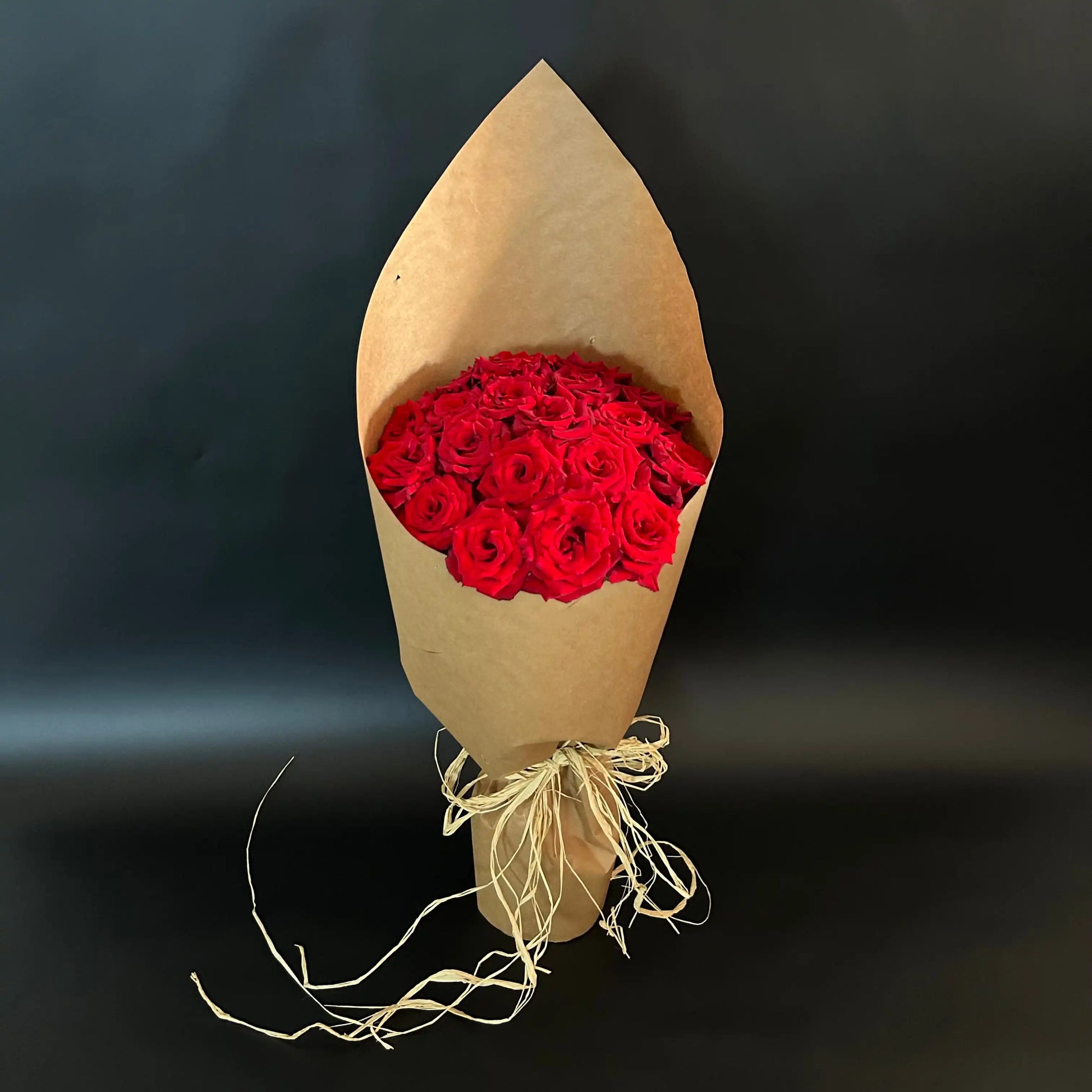 Bouquet de roses rouges vue plongeante